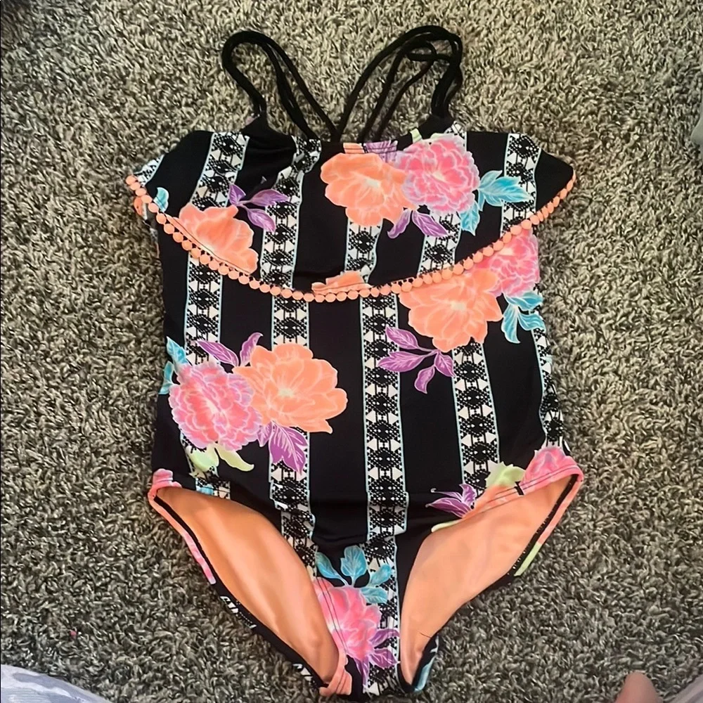 Wonder Nation Black Floral Kids One Piece